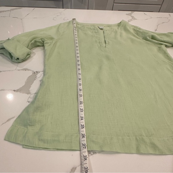 Soft Surroundings Light Green Mint Linen V-Neck Tunic Top Roll Tab Sleeve Large - Picture 8 of 13